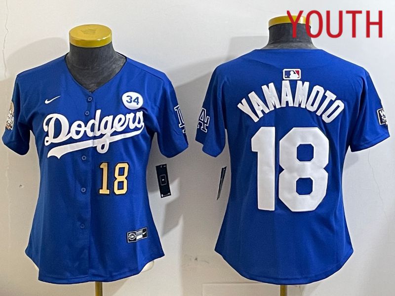 Youth Los Angeles Dodgers #18 Yamamoto Blue Game 2024 Nike MLB Jersey style 11213